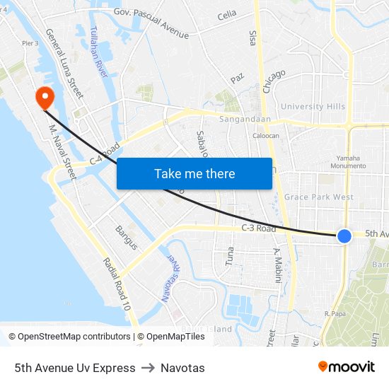 5th Avenue Uv Express to Navotas map