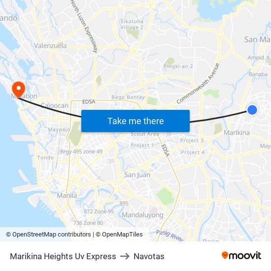 Marikina Heights Uv Express to Navotas map