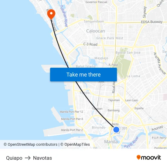 Quiapo to Navotas map