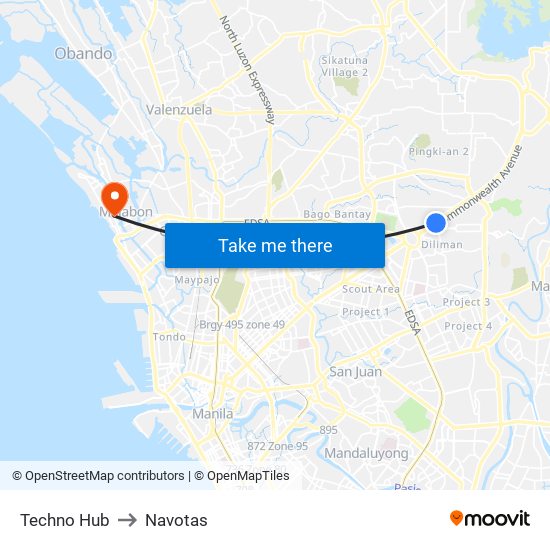 Techno Hub to Navotas map