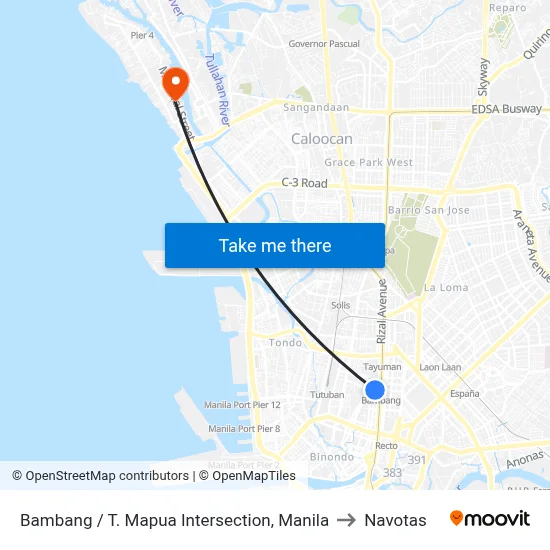 Bambang / T. Mapua Intersection, Manila to Navotas map