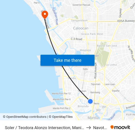 Soler / Teodora Alonzo Intersection, Manila to Navotas map