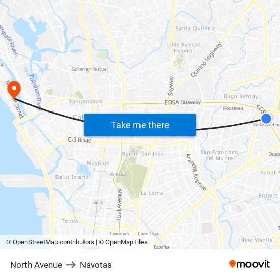 North Avenue to Navotas map