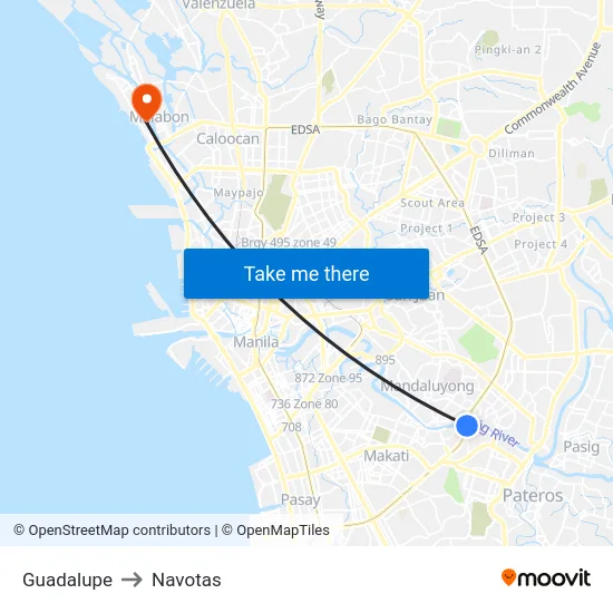 Guadalupe to Navotas map