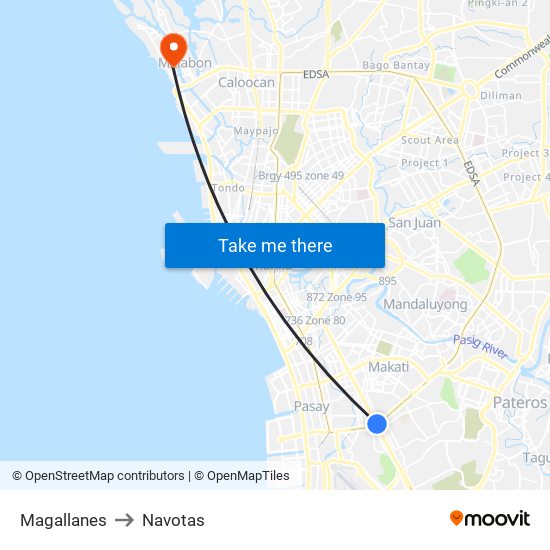 Magallanes to Navotas map