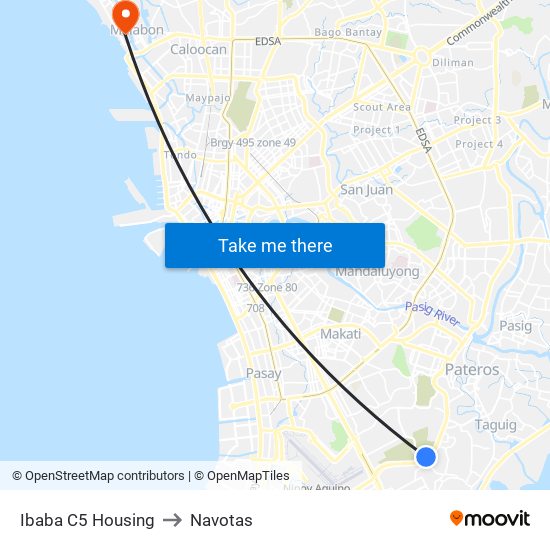 Ibaba C5 Housing to Navotas map