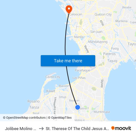 Jolibee Molino Road to St. Therese Of The Child Jesus Academy map