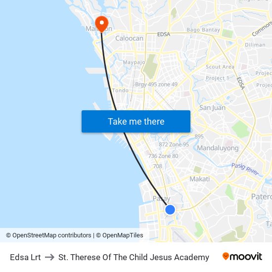Edsa Lrt to St. Therese Of The Child Jesus Academy map