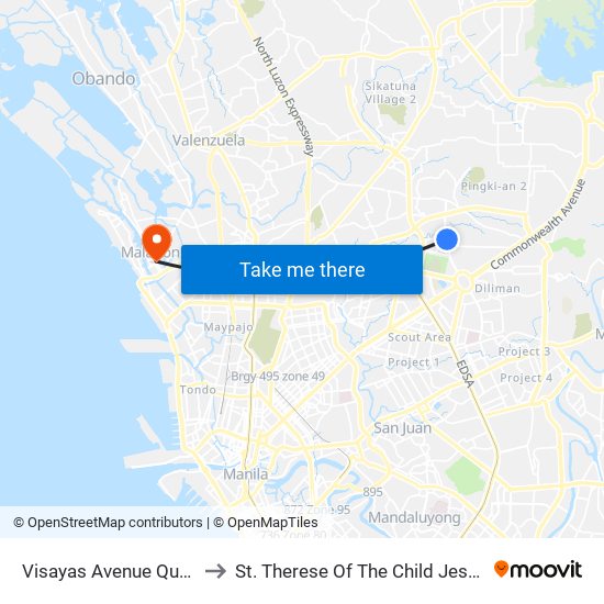 Visayas Avenue Quezon City to St. Therese Of The Child Jesus Academy map