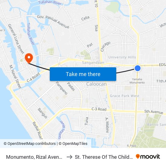 Monumento, Rizal Avenue, Caloocan City to St. Therese Of The Child Jesus Academy map