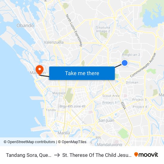 Tandang Sora, Quezon City to St. Therese Of The Child Jesus Academy map