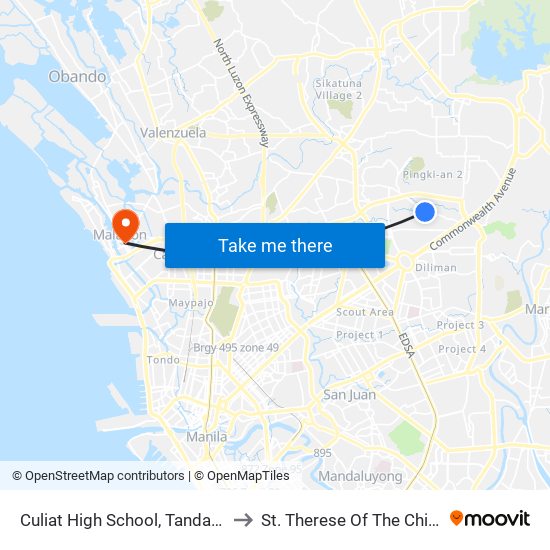 Culiat High School, Tandang Sora, Quezon City to St. Therese Of The Child Jesus Academy map