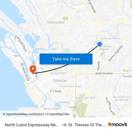 North Luzon Expressway Near Nlex Complex, Caloocan City to St. Therese Of The Child Jesus Academy map