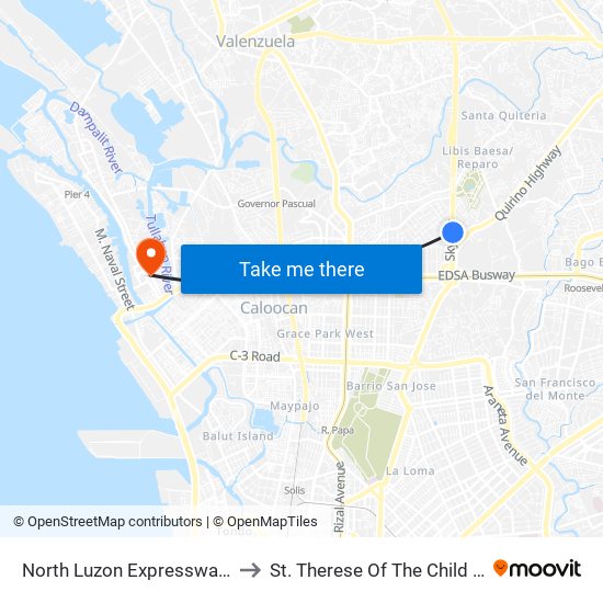 North Luzon Expressway, Caloocan City to St. Therese Of The Child Jesus Academy map