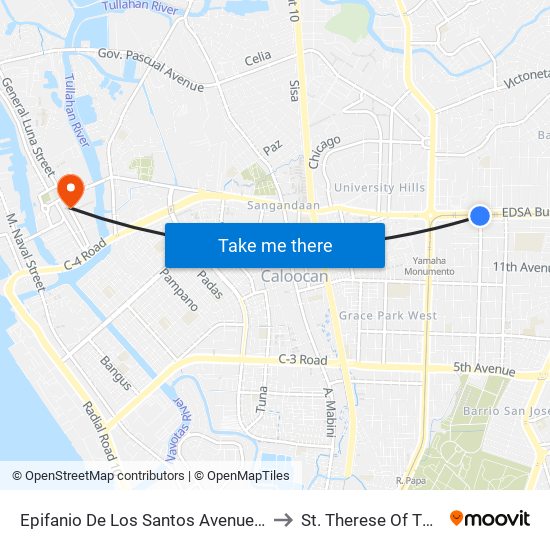 Epifanio De Los Santos Avenue / 5th Street Intersection , Caloocan City to St. Therese Of The Child Jesus Academy map