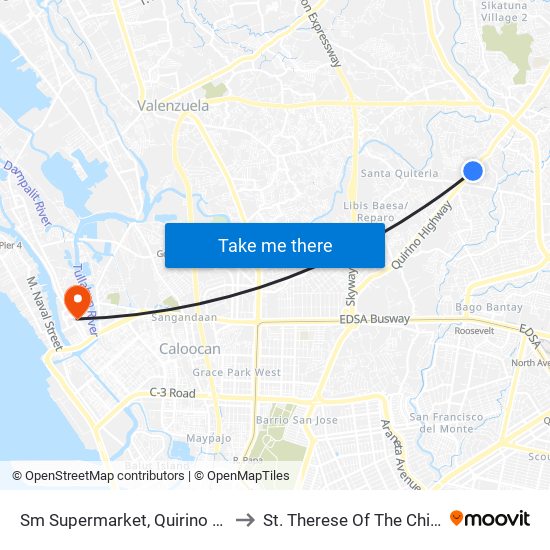Sm Supermarket, Quirino Highway, Quezon City to St. Therese Of The Child Jesus Academy map