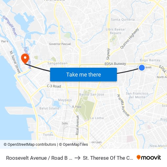 Roosevelt Avenue / Road B Intersection, Quezon City to St. Therese Of The Child Jesus Academy map