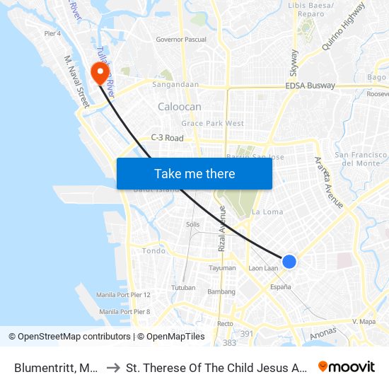 Blumentritt, Manila to St. Therese Of The Child Jesus Academy map