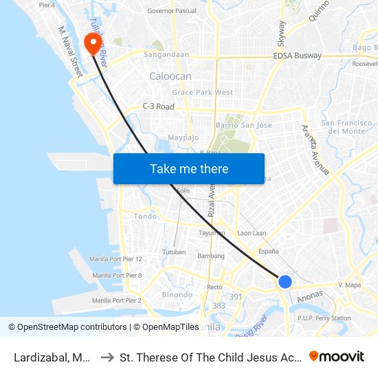 Lardizabal, Manila to St. Therese Of The Child Jesus Academy map