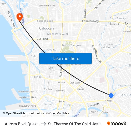 Aurora Blvd, Quezon City to St. Therese Of The Child Jesus Academy map