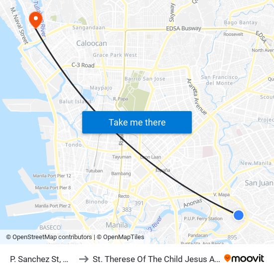 P. Sanchez St, Manila to St. Therese Of The Child Jesus Academy map