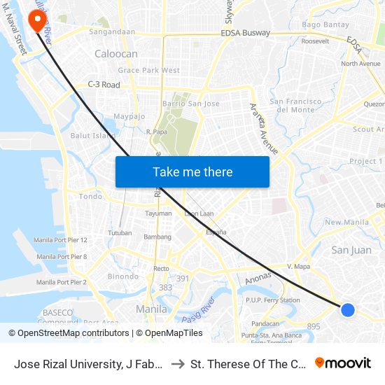 Jose Rizal University, J Fabella St, Mandaluyong City to St. Therese Of The Child Jesus Academy map