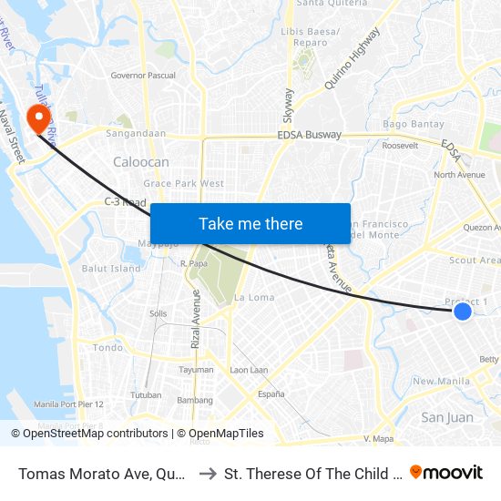 Tomas Morato Ave, Quezon City, Manila to St. Therese Of The Child Jesus Academy map
