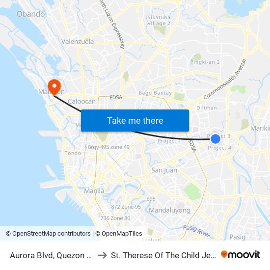 Aurora Blvd, Quezon City, Manila to St. Therese Of The Child Jesus Academy map