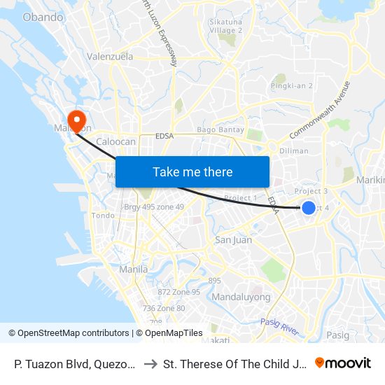 P. Tuazon Blvd, Quezon City, Manila to St. Therese Of The Child Jesus Academy map