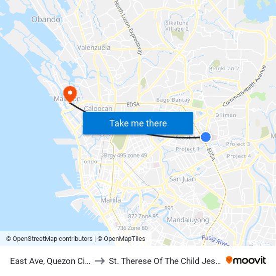 East Ave, Quezon City, Manila to St. Therese Of The Child Jesus Academy map