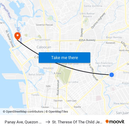 Panay Ave, Quezon City, Manila to St. Therese Of The Child Jesus Academy map