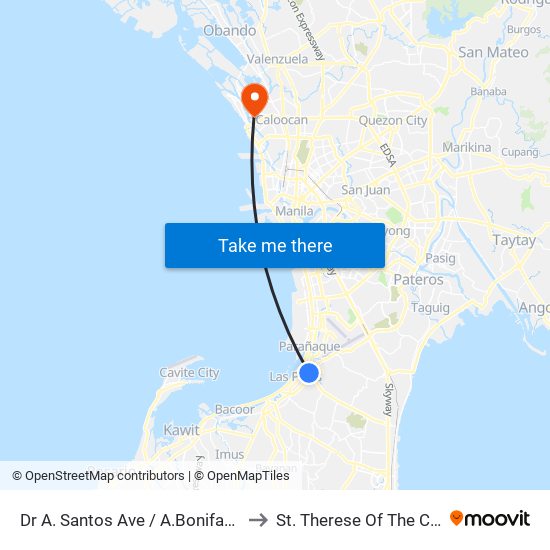 Dr A. Santos Ave / A.Bonifacio, Parañaque City, Manila to St. Therese Of The Child Jesus Academy map