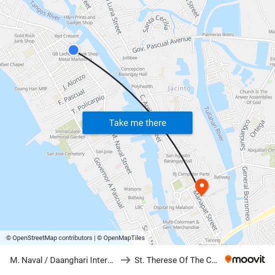 M. Naval / Daanghari Intersection, City Of Navotas to St. Therese Of The Child Jesus Academy map