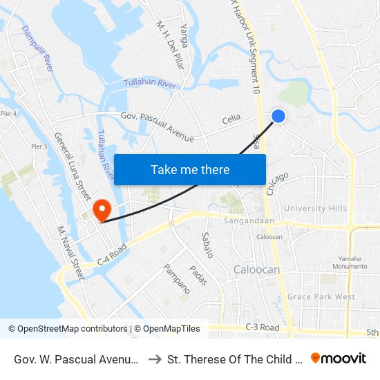 Gov. W. Pascual Avenue, Malabon City to St. Therese Of The Child Jesus Academy map