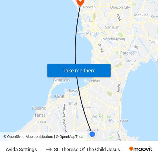 Avida Settings Cavite to St. Therese Of The Child Jesus Academy map