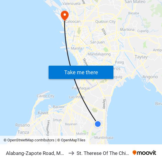 Alabang-Zapote Road, Muntinlupa City, Manila to St. Therese Of The Child Jesus Academy map