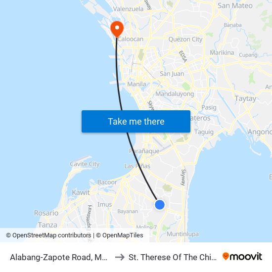 Alabang-Zapote Road, Muntinlupa City, Manila to St. Therese Of The Child Jesus Academy map