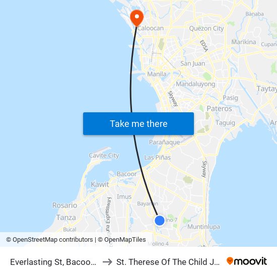 Everlasting St, Bacoor City, Manila to St. Therese Of The Child Jesus Academy map