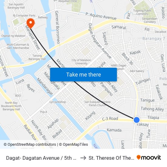 Dagat- Dagatan Avenue /  5th Avenue Intersection, Caloocan City to St. Therese Of The Child Jesus Academy map