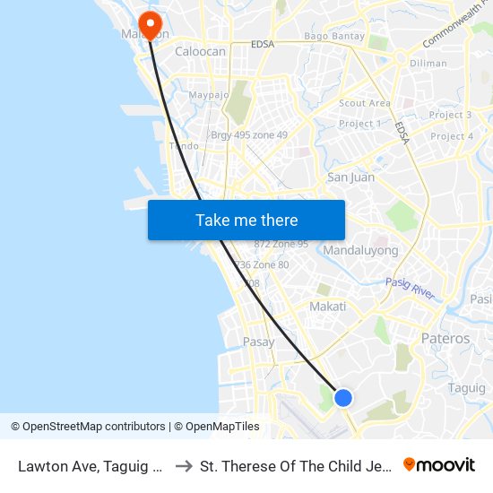 Lawton Ave, Taguig City, Manila to St. Therese Of The Child Jesus Academy map