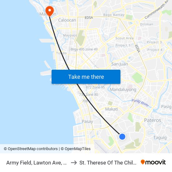 Army Field, Lawton Ave, Taguig City, Manila to St. Therese Of The Child Jesus Academy map