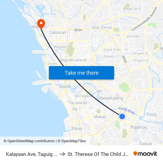 Kalayaan Ave, Taguig City, Manila to St. Therese Of The Child Jesus Academy map