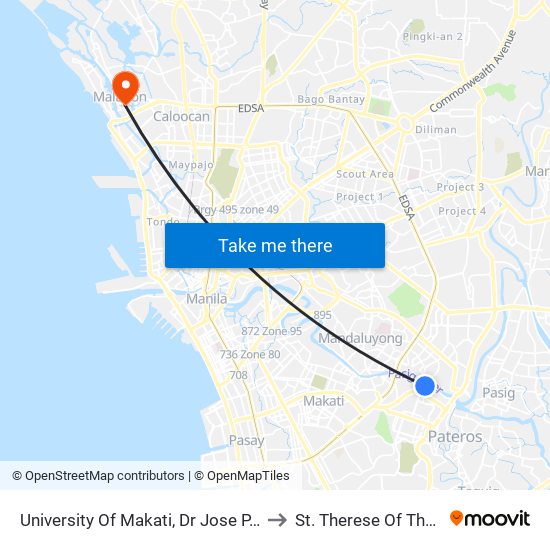 University Of Makati, Dr Jose P. Rizal Extension, Makati City, Manila to St. Therese Of The Child Jesus Academy map