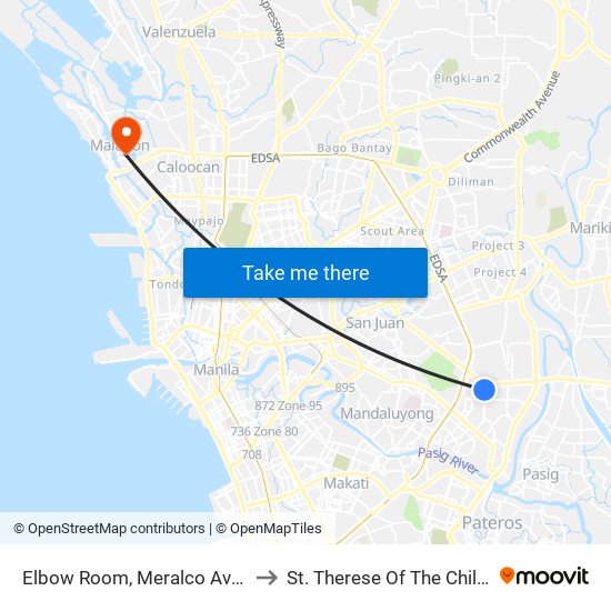 Elbow Room, Meralco Ave, Pasig City, Manila to St. Therese Of The Child Jesus Academy map