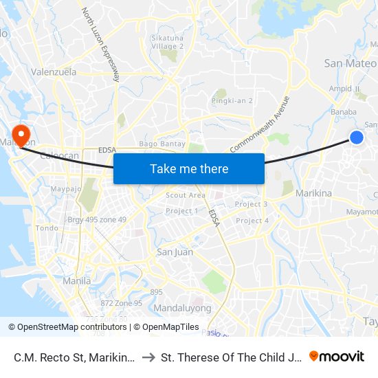 C.M. Recto St, Marikina City, Manila to St. Therese Of The Child Jesus Academy map
