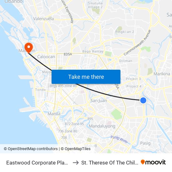 Eastwood Corporate Plaza, Pasig City, Manila to St. Therese Of The Child Jesus Academy map