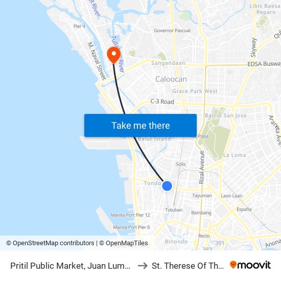 Pritil Public Market, Juan Luma / Tayuman Road Intersection, Manila to St. Therese Of The Child Jesus Academy map