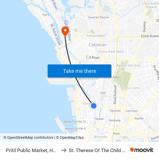 Pritil Public Market, Herbosa, Manila to St. Therese Of The Child Jesus Academy map