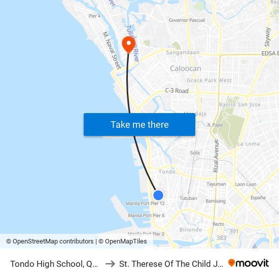 Tondo High School, Quezon, Manila to St. Therese Of The Child Jesus Academy map