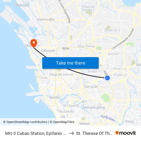 Mrt-3 Cubao Station, Epifanio De Los Santos Av, Quezon City, Manila to St. Therese Of The Child Jesus Academy map